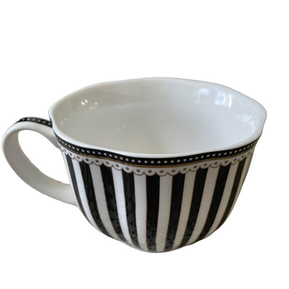 GRACE TEAWARE Black & White Striped Polka Dots Teacup and Saucer Set of 2 New - Picture 12 of 16
